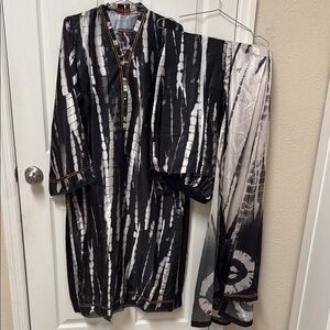 New Pakistani ethnic Black and White Tie-Dye shalwar kameez silk #670